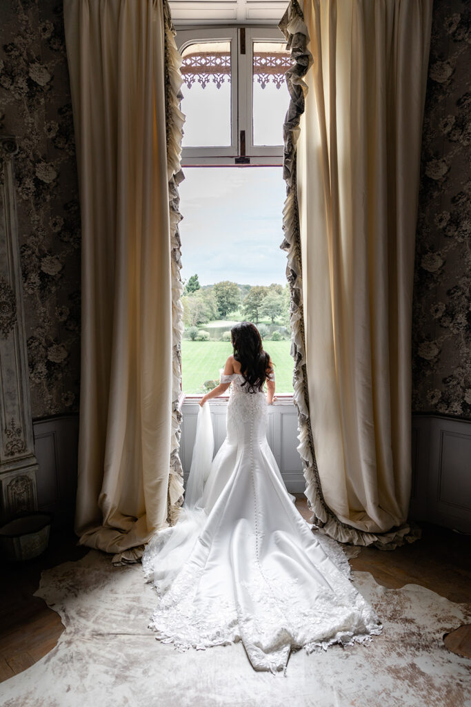 Bride in a romantic setting at Château Challain